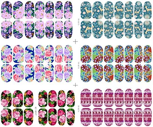 6 Packs of Glow in the Dark 3D Full Nail Polish Strips Wraps Water Slide Nail Art Decals / Tattoo / Stickers, 14 Stickers Each Pack, Flower and Deer