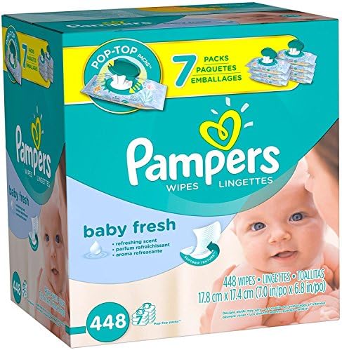 Pampers Refreshing scent, Hypoallergenic, Unique Softgrip Texture, Pure Water Lotion Baby Fresh Baby Wipes Flip Top 448 Count