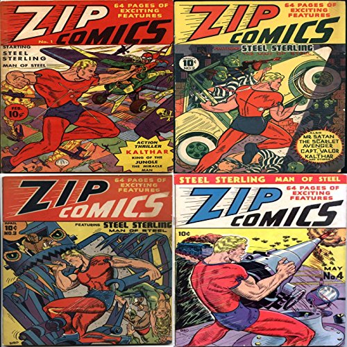 Zip Comics. Issues 1, 2, 3 and 4. Starring steel sterling. Features Action thriller Kalthar king of the Jungle, The scarlet avenger, capt valor and others. Digital Sky Comic Compilations Heroes