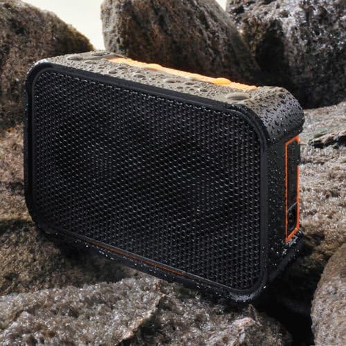EVIZIAN ROKON Color Hydra Cobra IPX7 COMPLETELY WATERPROOF Floating Bluetooth Speaker with Mic for Speakerphone - Black/Orange
