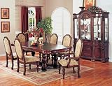 7 pc antique brown finish wood dining table set with birch solids and ash burls