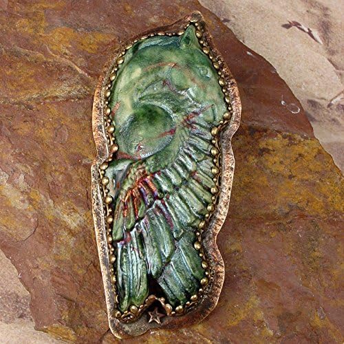 PEGASUS - OOAK One Of A Kind - Raku Ceramic Winged Horse Copper Brooch Pin Pendant