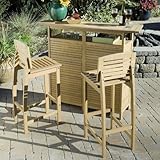 IMAGE OF 3pc Bar Cabinet and Two Bar Stools Set in Teak Finish