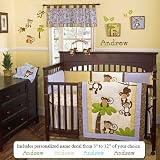 CoCaLo Monkey Time 8 Piece Bedding & Room Decor Set with Personalized Name Decal (6