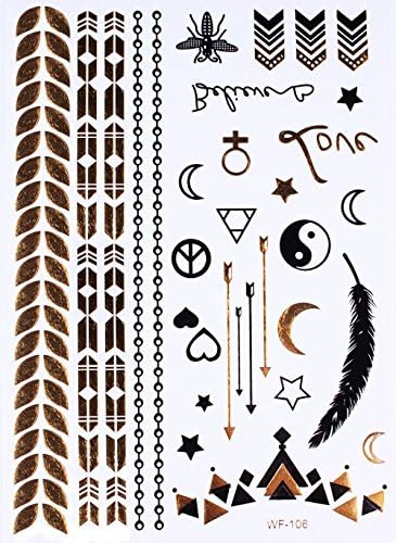 5pc Womens Tattoo Sticker Gold Temporary Metallic Tattoos Flash Tatoo Jewelry