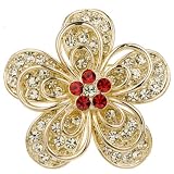 Vintage Clear And Orange Rhinestone Two Tone Flower Brooches & Pins