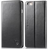 iPhone 6S Case, Shieldon&reg; Genuine Leather Case [Wallet Case Series] Flip Book Cover Design with Kickstand Function and ID Credit Card Slots, Magnetic Closure for iPhone 6 / 6S (4.7 Inch), Black
