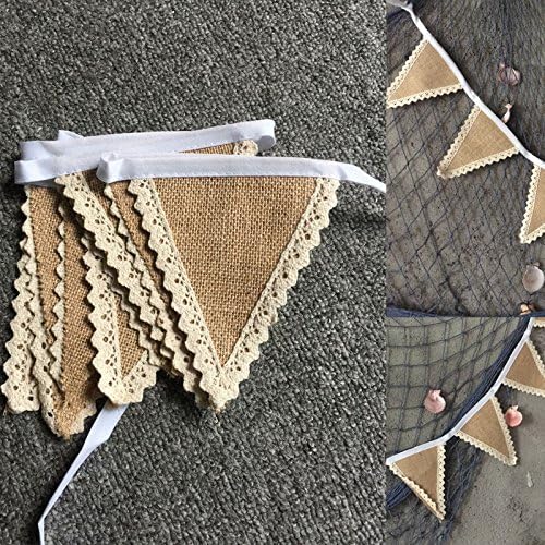 Dalakin 1.6M Lace Jute Flags Bunting Wedding Party Birthday Decorations DIY Party Banner
