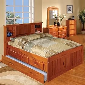 Honey Bookcase Captains Full w 3 Drawers and Trundle: Desk Hutch and Chair