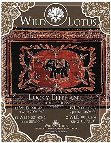 Wild Lotus Lucky Elephant Tapestry Black Full Size