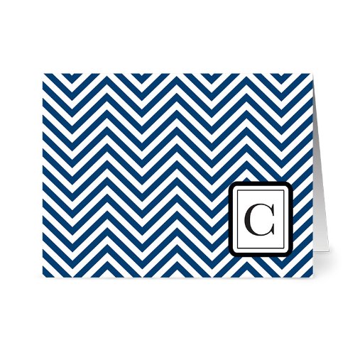 Note Card Café Monogram Navy ‘C’ Letter Cards | Grey Envelopes | 24 Pack | Blank Inside, Glossy Finish | Modern Chevron Design |Bulk Set | Stationery, Personalized Greeting, Thank You