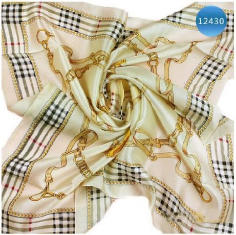 MKPLY Women Elegant Scarves Silk Square Scarf Beige Chain Pattern Head Shawl Bandana 32"x32"