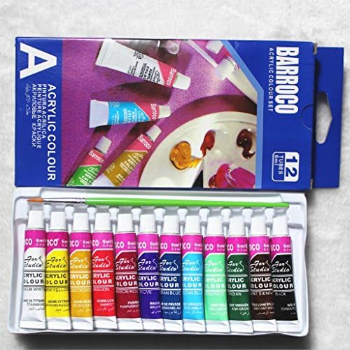 6 ML 12 Colors Professional Acrylic Paints Set Hand Painted Wall Painting Textile Paint Brightly Colored Art Supplies Free Brush