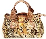 Womens Fashion Leopard Animal Print Padlock Shoulder Handbag