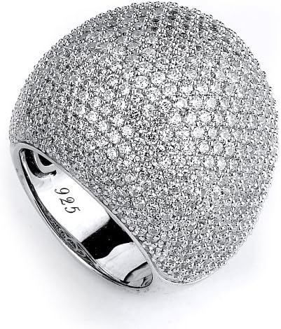 Ring Obsession's Sterling Silver Rhodium Plated And Micro-Pave CZ Dome Ring