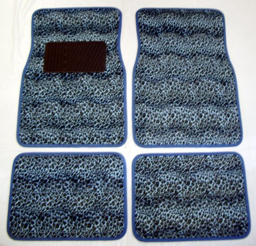 Blue Black Cheetah Animal Print Front & Rear Carpet Car Truck SUV Floor Mats