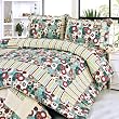 [Dianthe] 100% Cotton 3PC Floral Vermicelli-Quilted Patchwork Quilt Set (Full/Queen Size)