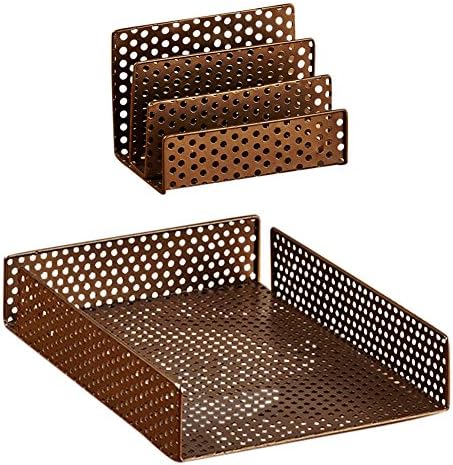 Letter Holder and File Tray Metal Desk Organizer Set (Bronze)