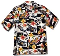 Hibiscus Fighter Airplanes II Men's Hawaiian Aloha Shirt