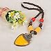 Yellow Acrylic Tribal Flower Vase Pendant Boho Wood Bead Chain Necklace