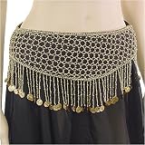 Bellydance Satin Coin Belt with beaded fringe for belly dancing - available in 3 color combinations
