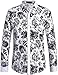 SSLR Men's Floral Button Down Long Sleeve Shirt (Medium, White Black)