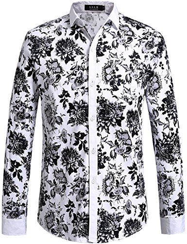 Sslr men s floral button down long sleeve shirt (medium…