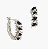 Image of Genuine Sapphire Marquise Cut Genuine Diamond Accent Hoop Earrings
