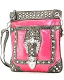 Hot Pink Crocodile Rhinestone Buckle Western Messenger Purse
