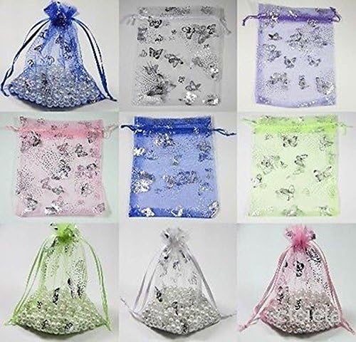 CYNDIE Hot Sale New 25 100pcs 12x9cm Butterfly Organza Jewelry Packing Pouch Wedding Favor Gift Bags Blue 9*7cm 25pcs