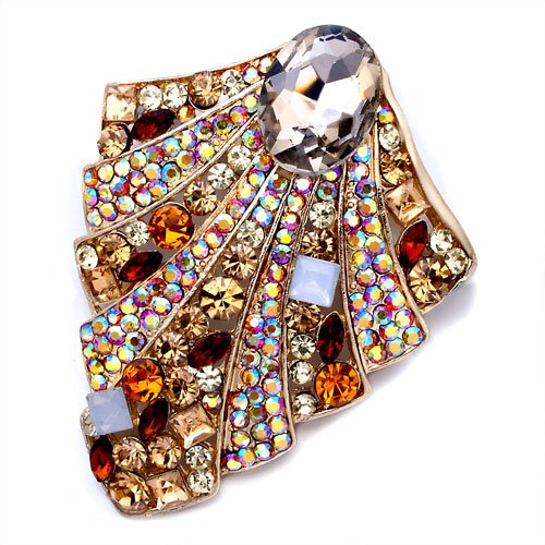Pugster Mother's Day Jewelry Gold Fan Colorful Square Petal April Birthstone Clear Crystal Oval Brooches Pins