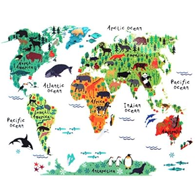Ochi&Moji Kids Room Decor Colorful World Map Removable Wall sticker DIY