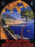 SALERNO AMALFI RAVELLO PAESTUM TRAVEL TOURISM EUROPE ITALY ITALIA SMALL VINTAGE POSTER REPRO