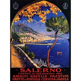SALERNO AMALFI RAVELLO PAESTUM TRAVEL TOURISM EUROPE ITALY ITALIA SMALL VINTAGE POSTER REPRO