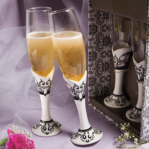 Wedding Favors Distinctive Damask Porcelain Collection Champagne Flutes