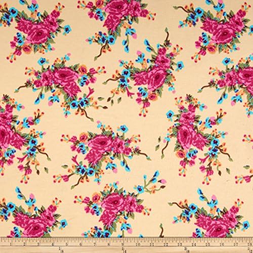 Stretch Ponte de Roma Knit Florals Beige/Pink Fabric