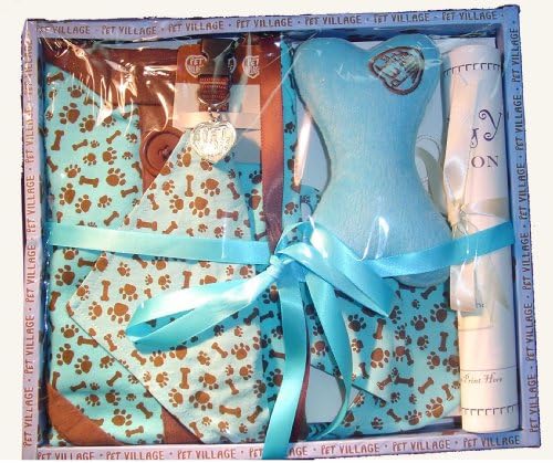 Pet Village Paws & Bones Dog Clothes 5-Piece Boxed Dog Clothing Gift Set, LG/XL, Blue