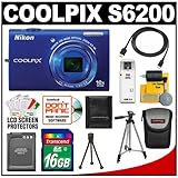 Nikon Coolpix S6200 Digital Camera (Blue) with 16GB Card + Battery + Tripod ....