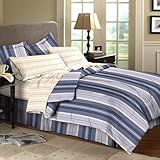 Nautical Syle Striped Blue White Brown Boys Twin Comforter Set