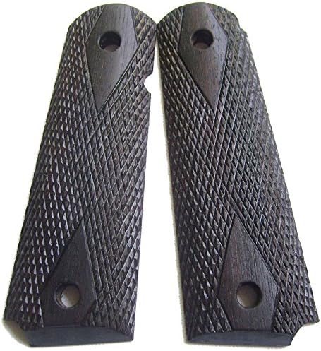American National Firearms 1911 Full Size Government / Commander Hand Checkered Double-Diamond Ebony Wood Grip Set