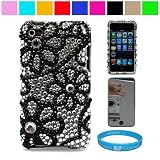 61m6JUxkMpL. SL160  Premium Two Piece Rhinestone Design Protective Cover Case for iPod Touch 4th Generation + Mirror Screen Protector for Apple iPod Touch 4th Generation + SumacLife TM Wisdom Courage Wristband, Black / White Flower