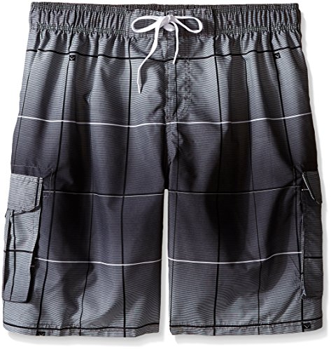 Kanu Surf Men's Big Vector Plaid Extended Size Swim Trunks, Charcoal, 2X