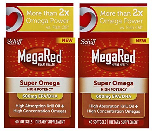 MegaRed Super Omega 3 Krill Oil-High Absorption 100% Pure Antarctic Krill Oil-600mg EPA/DHA-Optimal Combination of Omega 3 Fatty Acids- 2 Pack, 80 Softgels