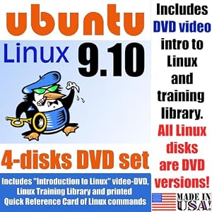 Ubuntu 9.10, 4-disks DVD Set, Includes "Introduction to Linux" video-DVD, Linux Training Library and printed Quick Reference Card of Linux commands, Contains both 32-bit and 64-bit versions