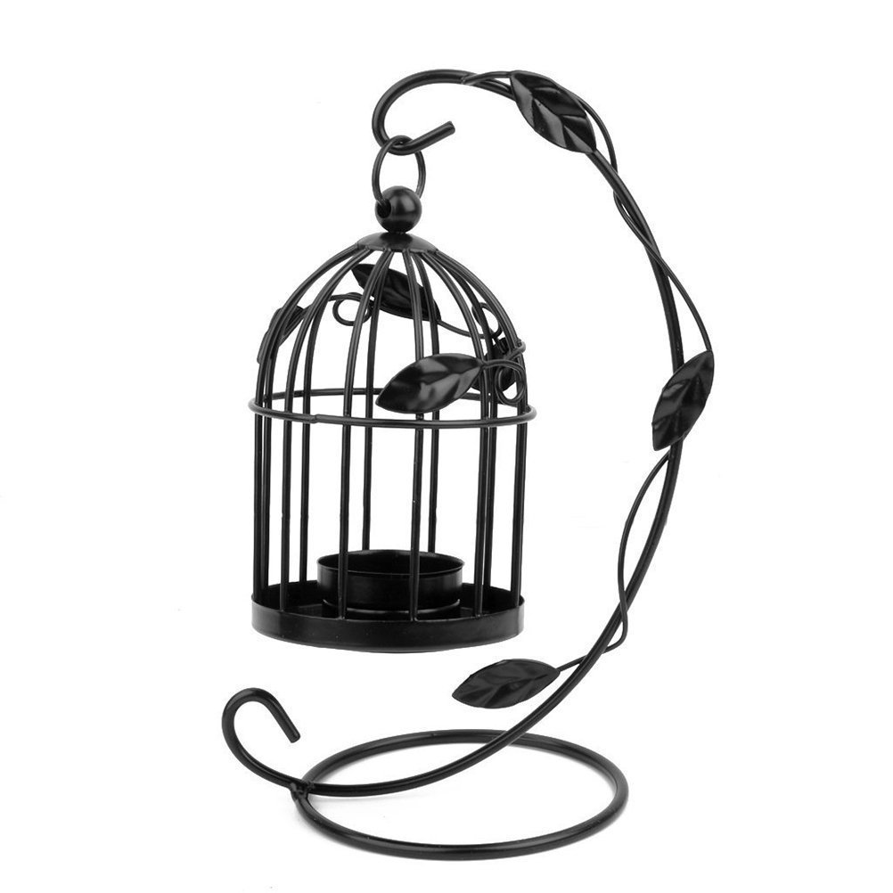 Tinksky Hanging Candle Holder Stand Candlestick Candle Cage Lantern (Black)