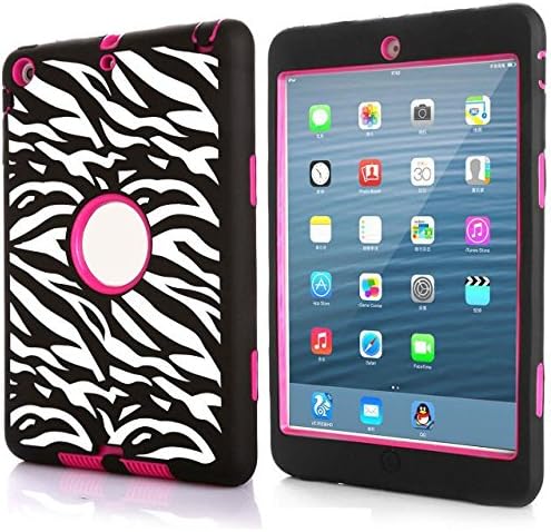 amyko -Zebra Shock-Absorption / High Impact Resistant Hybrid Dual Layer Armor Defender Full Body Protective 3 in 1 Case Cover for ipad mini 1 & ipad mini 2 + 1 Stylus -black/red