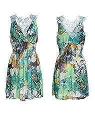 V-neck Chiffon/Polyester/Silk General Print Sleeveless Tank Summer Empire   Waistline  Dress