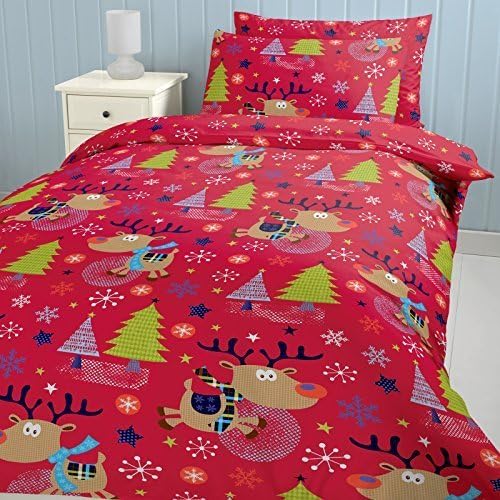 Catherine Lansfield Single Bed 135 x 200 cm Plus 1 50 x 75 cm 100 Percent Cotton Christmas with Rudolph Quilt Set, Multi-Colour by Turner Bianca
