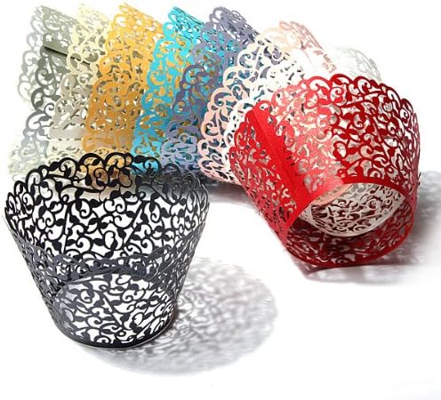 Color:Silver) 12pcs Baking Arts Hollow Cupcake Wrapper Cups