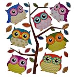 15 tlg. Set 3-D ! Wandtattoo / XL Sticker aus Pappe - Eule bunte Eulen Baum selbstklebend Aufkleber